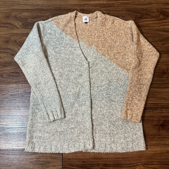 Cabi Tilt Color Block Longline Cardigan Sweater S Gray Hidden Snap Button Boho - Picture 1 of 7